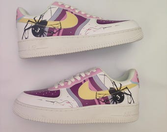 Custom Anime Sneakers: Hand-Painted Air Force 1 Style, Purple & Yellow Design