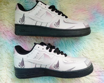 Air Force 1 Custom Anime Sneakers: Black & White Symbol Design Shoes | Minimalist Streetwear Gift