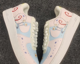 Custom Pink Blue Cartoon Sneakers: Hand-Painted Snail, AF1 Style Shoes