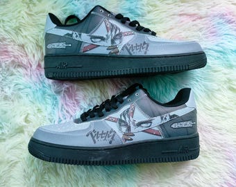 Custom Sneakers: Anime Air Force 1 Style Shoes, Hand-painted Black & Grey Streetwear