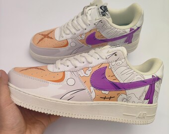 Custom Anime Sneakers: Hand-Painted White & Purple Air Force 1 Style