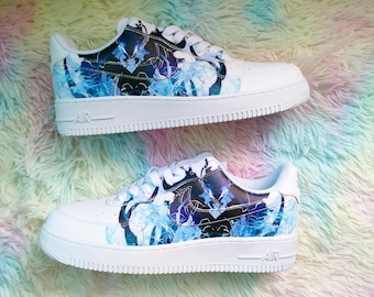 Blue Lightning Custom Sneakers: Hand-Painted Electric Storm Air Force 1 Style Shoes, Anime Streetwear Art