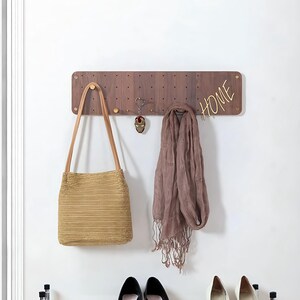 Minimalist Wooden Peg Rack with "Home" Lettering, Wall Mounted Entryway Hook Organizer