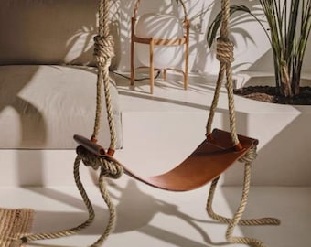 Rope leather swing, indoor decorative luxurious swing, interior swing, leather hand stitched hammocks