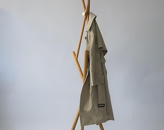 Minimalist Wooden Coat Rack – Freestanding Scandinavian Hat & Bag Stand for Entryway or Bedroom