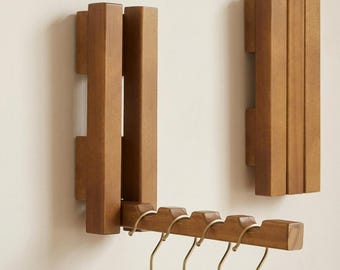 2 pcs Foldable Wood Wall-Mounted Clothes Drying Rack, Space‑Saving Hanger