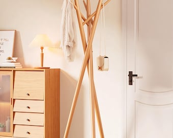 Scandinavian Wooden Coat Rack – Minimalist Freestanding Organizer for Elegant Entryways