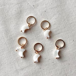 Mother of Pearl Moon Stitch Markers: Knitting Crochet Accessories - Set of 5