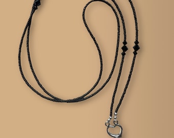 Cordón negro con cuentas / Collar con credencial de identificación de profesor con cristales Swarovski