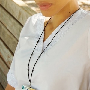 Black Swarovski Crystal Breakaway Lanyard: Teacher ID Badge Necklace