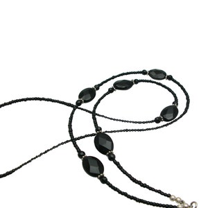 Black Onyx Beaded Lanyard Necklace Extra Long