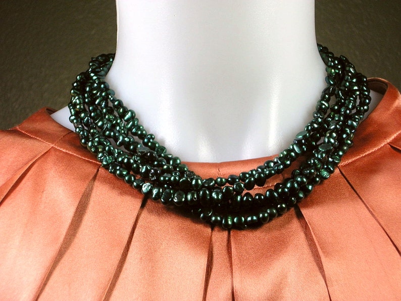 Dark Green Statement Piece Pearl Necklace Dark Green Freshwater Necklace Pearl Necklace