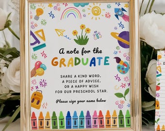 Preschool Graduation Guestbook Sign and Advice Card, Photo Booth Sign, Kindergarten Pre K Graduation Party Printable Decor GI009