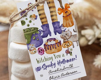 Witch Halloween Gift Tag, Classroom Trick-or-Treat Canva Template