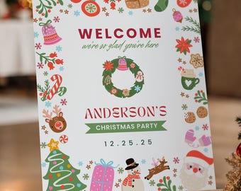 Weihnachts-Willkommensschild-Vorlage, bearbeitbares Canva-Partyposter, Oh What Fun Design, XM004