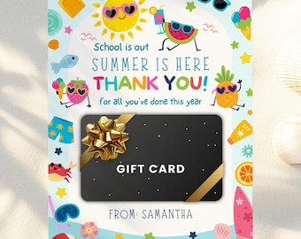 End of Year Teacher Gift Card Holder, School is out Summer is Here Thank You Card, Teacher Appreciation Gift for Last Day of School SUI002