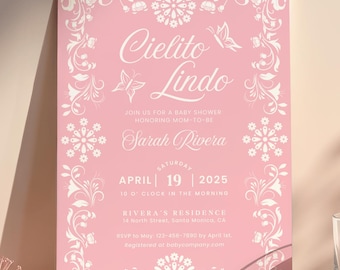 Cielito Lindo Invitation, Editable Mexican Baby Shower Invite, Printable Papel Picado Card, Pink Talavera, Editable Canva Template BS015