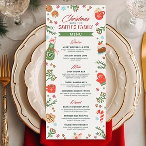 Szablon menu świątecznego do druku, edytowalna karta menu świątecznego, menu na imprezę świąteczną, menu na Święta Bożego Narodzenia, pobieranie Canva XM004