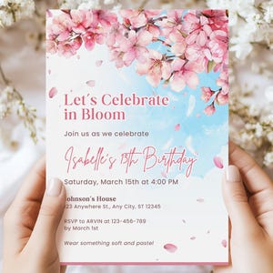 Floral 13. Geburtstagseinladung, editierbar Wildflower Dreizehn Geburtstag einladen, druckbare Kirschblüten-Geburtstagskarte, Teen Feier Evite