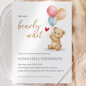 Teddy Bear Baby Shower Invitation: Boho Neutral Canva Template (Evite, Digital Download)