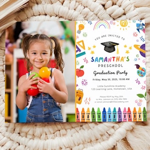 Preschool afstuderen uitnodiging, Pre-K Grad aankondiging kaart bewerkbare kleuterschool Graduate Party uitnodiging, klasse van 2025 PreK Evite GI009