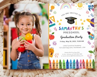 Preschool Graduation Invitation, Pre-K Grad Announcement Card Editable Kindergarten Graduate Party Invite, Class of 2025 PreK Evite GI009