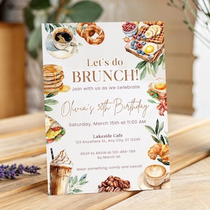 Invitación a brunch de cumpleaños: Desayuno en acuarela, brunch para mujeres (descarga digital)