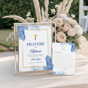 Blue First Communion Invitation for Boys, Modern Minimalist Holy Communion, 1st Communion Invite Editable Canva Template Card FCI007 image 14