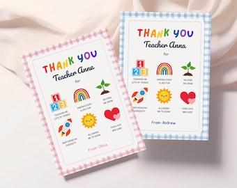Editable Teacher Thank You Card, Printable Appreciation Gift, Canva Template, Digital Download