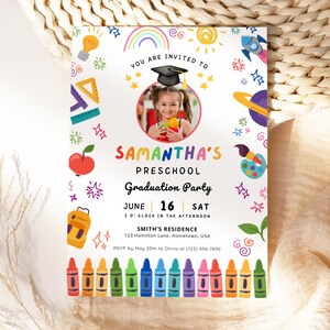 Invitación de graduación de preescolar, tarjeta de anuncio de graduación de preescolar, invitación editable para fiesta de graduación de preescolar, promoción de 2026 PreK Evite GI009 imagen 10