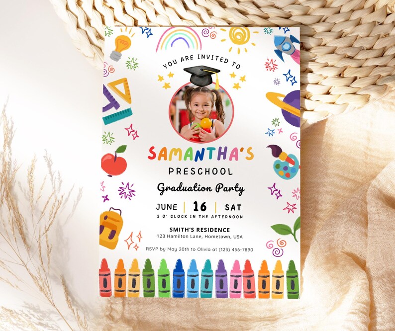 Invitación de graduación de preescolar, tarjeta de anuncio de graduación de preescolar, invitación editable para fiesta de graduación de preescolar, promoción de 2026 PreK Evite GI009 imagen 10
