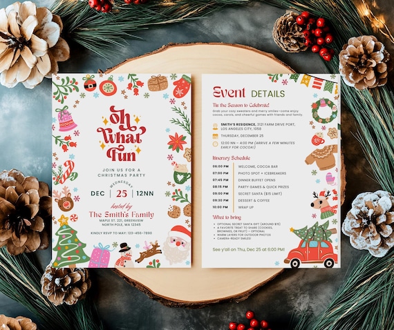Oh What Fun Christmas Invitation, Editable Canva Template, Event Details Card, Kids Friendsmas, Printable Holiday Party Invite, 5×7 XM004