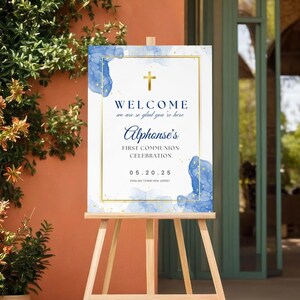 Blue First Communion Invitation for Boys, Modern Minimalist Holy Communion, 1st Communion Invite Editable Canva Template Card FCI007 image 10