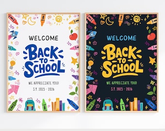 Editable Back to School Welcome Sign, Classroom Welcome Sign Poster, Welcome Back to School Teacher Classroom Decor, Canva Template BTS001