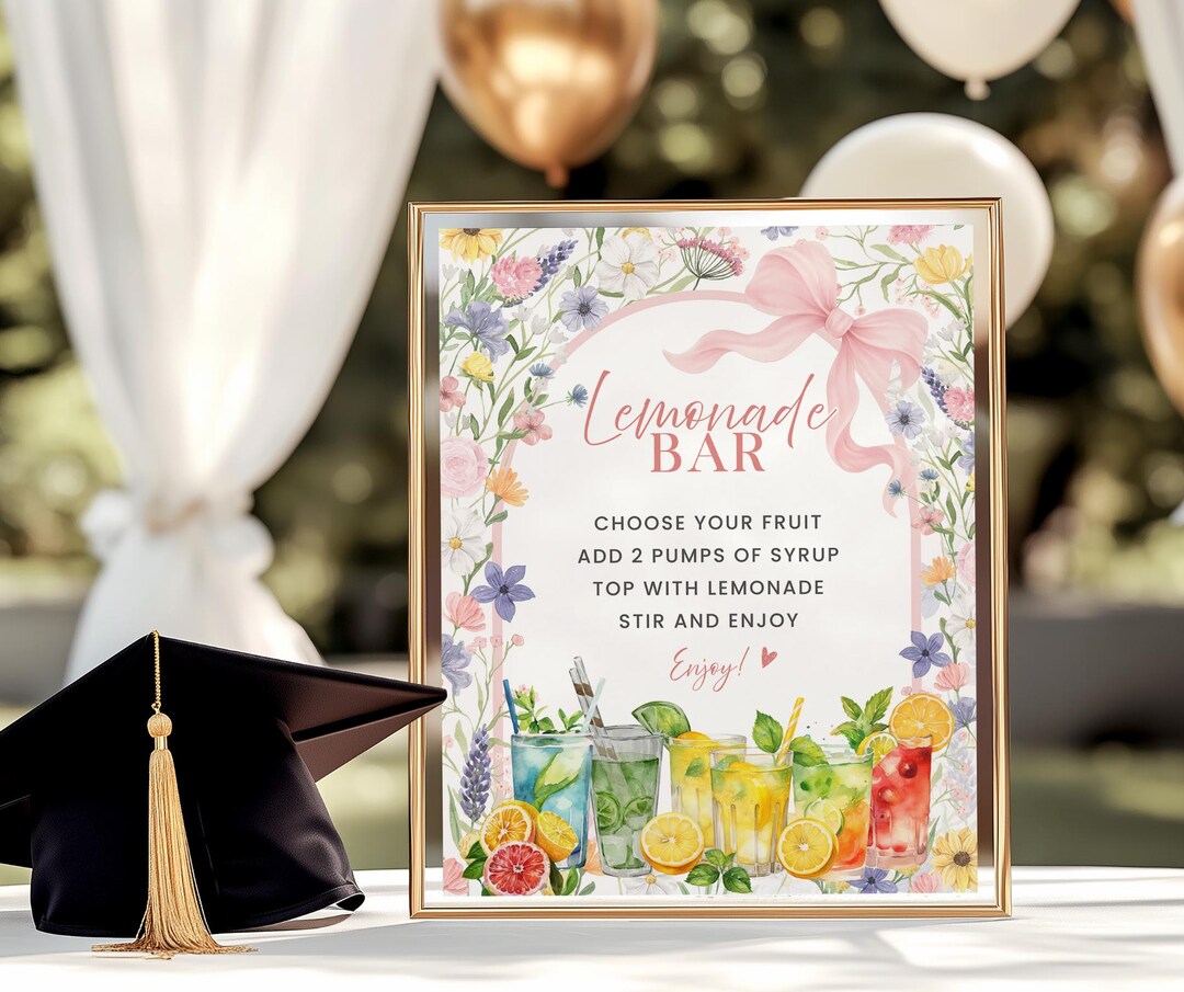 Wildflower Graduation Lemonade Bar Sign, Pink Floral Grad Party Decor ...