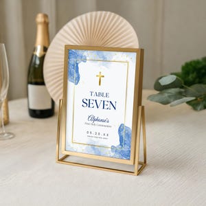 Blue First Communion Invitation for Boys, Modern Minimalist Holy Communion, 1st Communion Invite Editable Canva Template Card FCI007 image 12