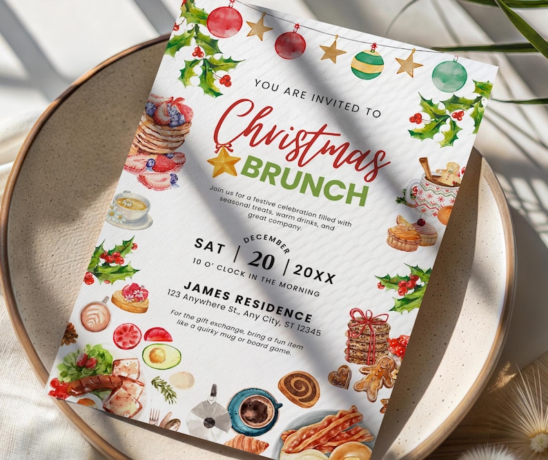 Christmas Brunch Invitation – Editable Canva Template, Printable 5x7 ...