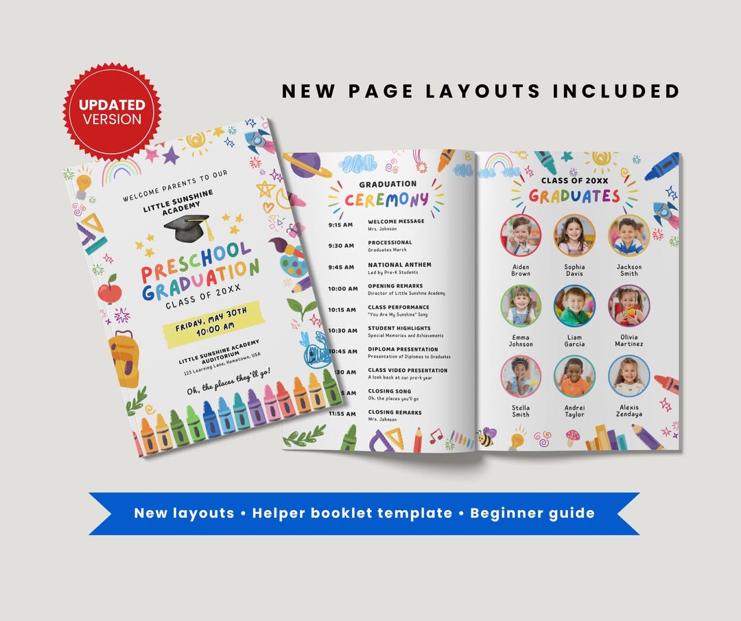 Preschool Graduation Program Template, Editable Canva Ceremony Program ...