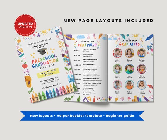 Preschool Graduation Program Template, Editable Canva Ceremony Program, Kindergarten Printable GI009