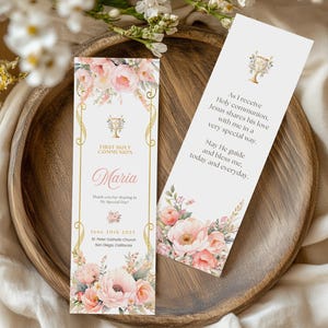 Floral First Communion Bookmark Template: Editable Keepsake (Digital Download), FCI003
