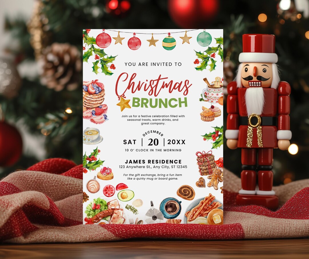 Christmas Brunch Invitation – Editable Canva Template, Printable 5x7 ...