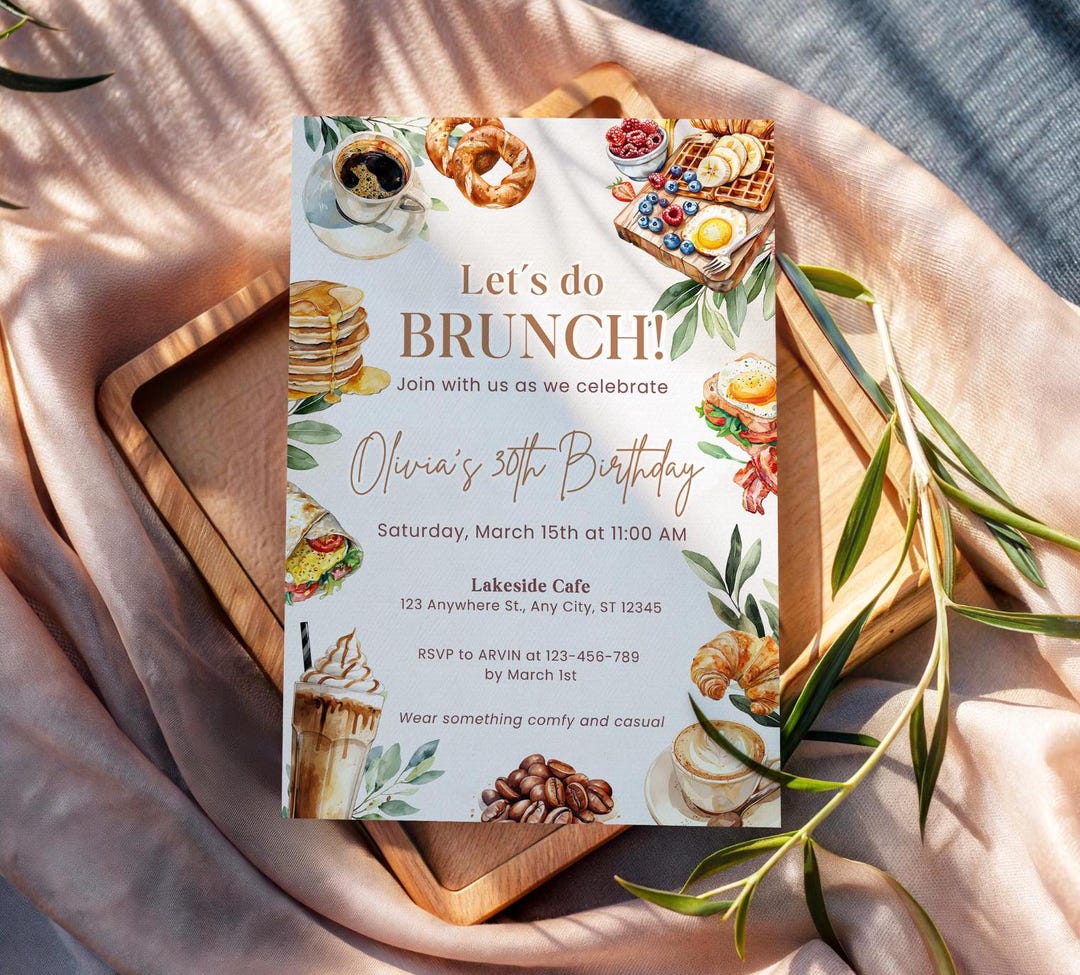 Brunch Birthday Invitation, Breakfast Party Invite, Editable Canva ...
