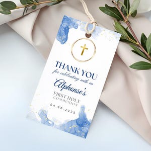 Blue First Communion Invitation for Boys, Modern Minimalist Holy Communion, 1st Communion Invite Editable Canva Template Card FCI007 image 15