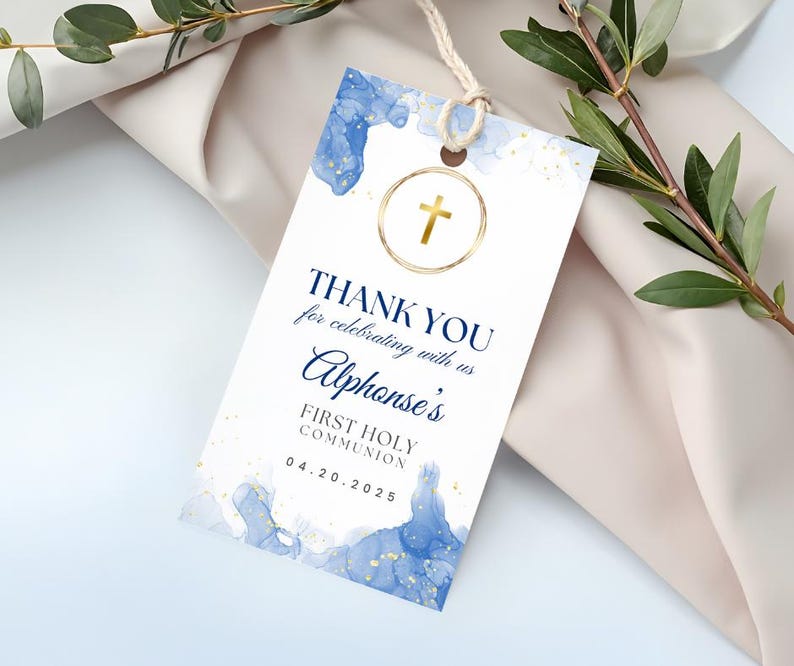 Blue First Communion Invitation for Boys, Modern Minimalist Holy Communion, 1st Communion Invite Editable Canva Template Card FCI007 image 15
