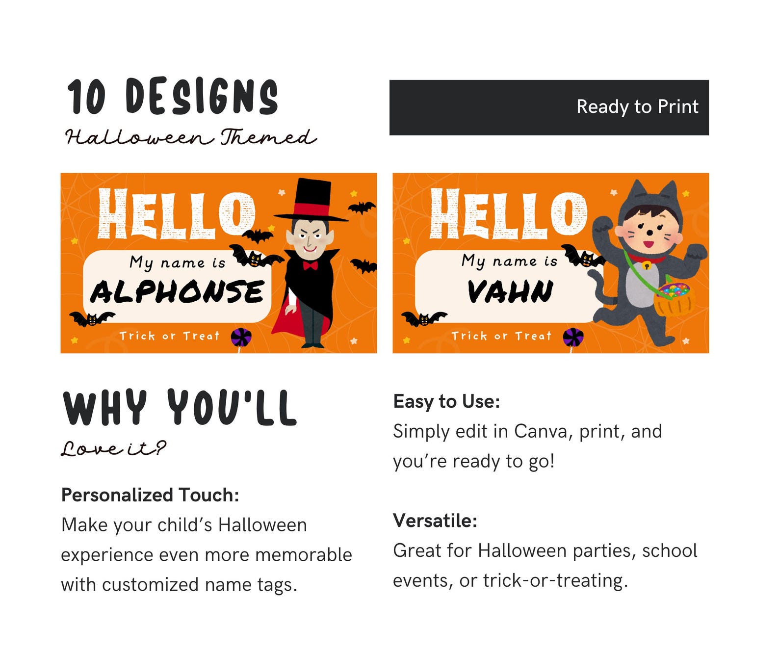 Editable Halloween Name Tags, Custom Trick-or-treat Label, Printable ...