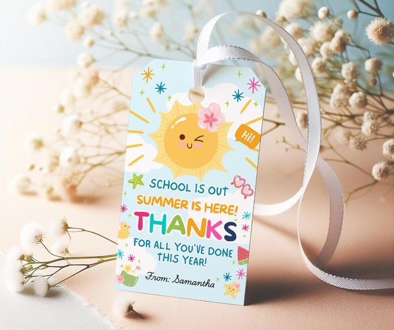School Is Out Summer Thank You Gift Tag Template, Editable Canva Teacher Appreciation Tag, Printable End of Year Gift image 4
