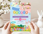 Easter Egg Hunt Invitation, Bunny Invitation, Easter Invitation, Digital Easter Brunch and Egg Hunt Template, Colorful Easter Party Invite