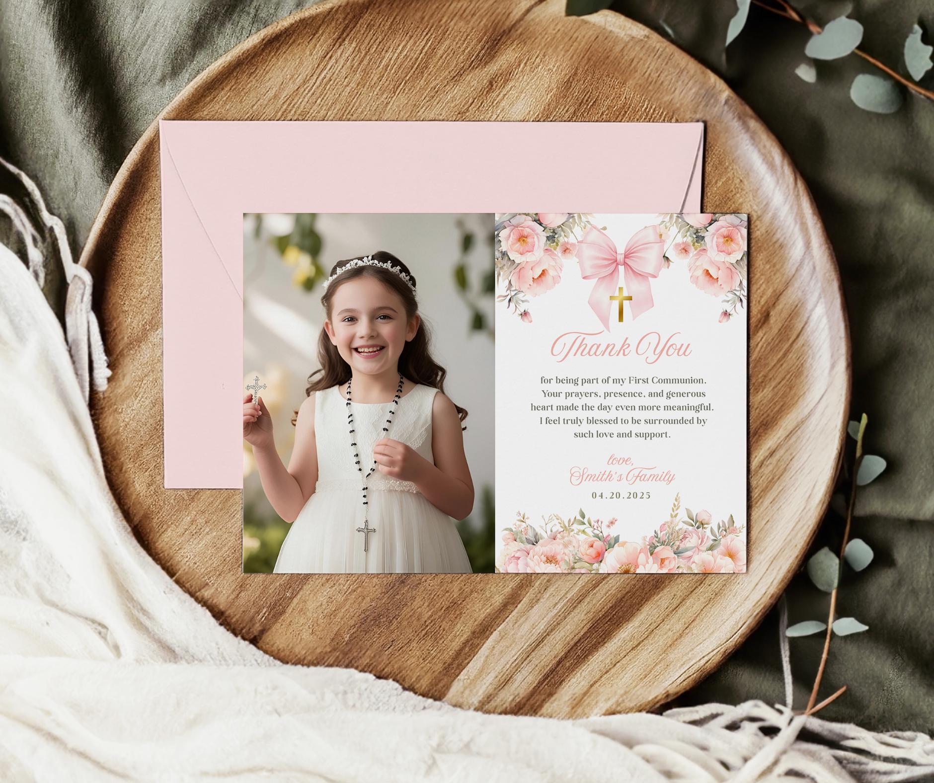 First Communion Photo Thank You Card, Girl Communion Thank You Note ...