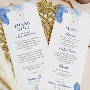Blue First Communion Invitation for Boys, Modern Minimalist Holy Communion, 1st Communion Invite Editable Canva Template Card FCI007 image 13