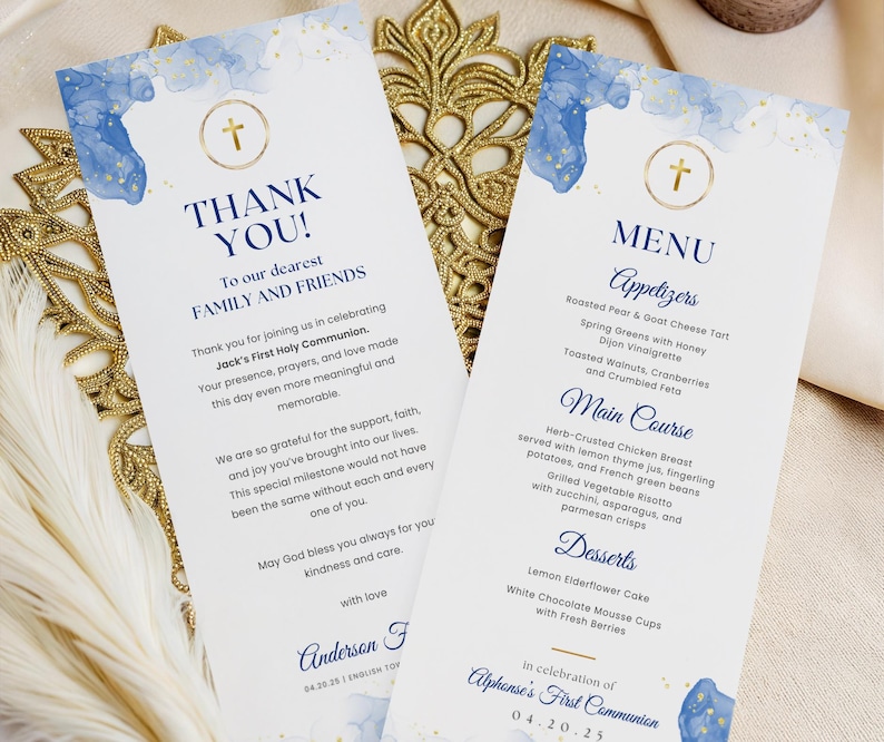 Blue First Communion Invitation for Boys, Modern Minimalist Holy Communion, 1st Communion Invite Editable Canva Template Card FCI007 image 13